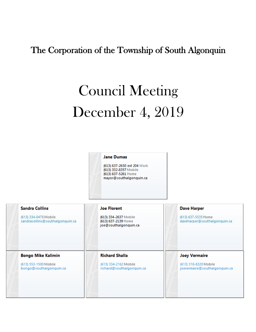 Council Meeting December 4, 2019