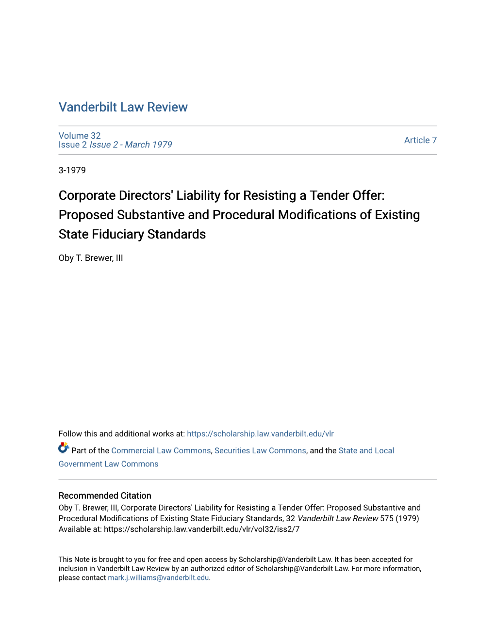 Corporate Directors' Liability for Resisting a Tender Offer: Proposed Substantive and Procedural Modifications of Existing State Fiduciary Standards