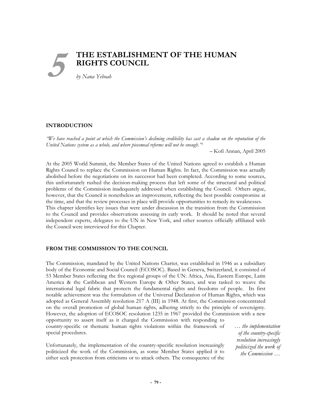 5 the Establishment of the Human Rights Council