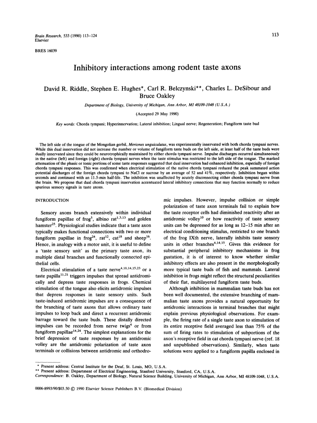 Inhibitory Interactions Among Rodent Taste Axons