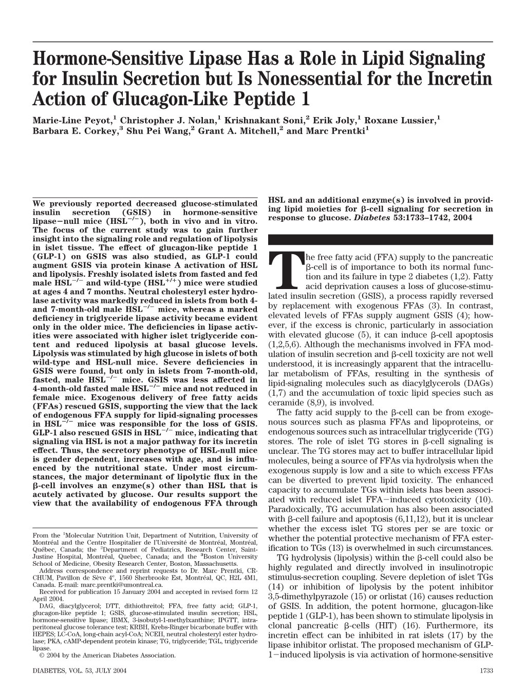 Hormone-Sensitive Lipase Has a Role in Lipid Signaling for Insulin