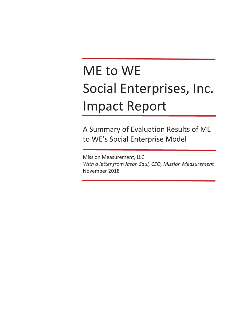 ME to WE Social Enterprises, Inc. Impact Report