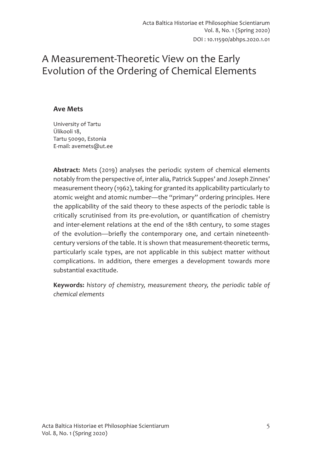 A Measurement-Theoretic View on the Early Evolution of the Ordering of Chemical Elements