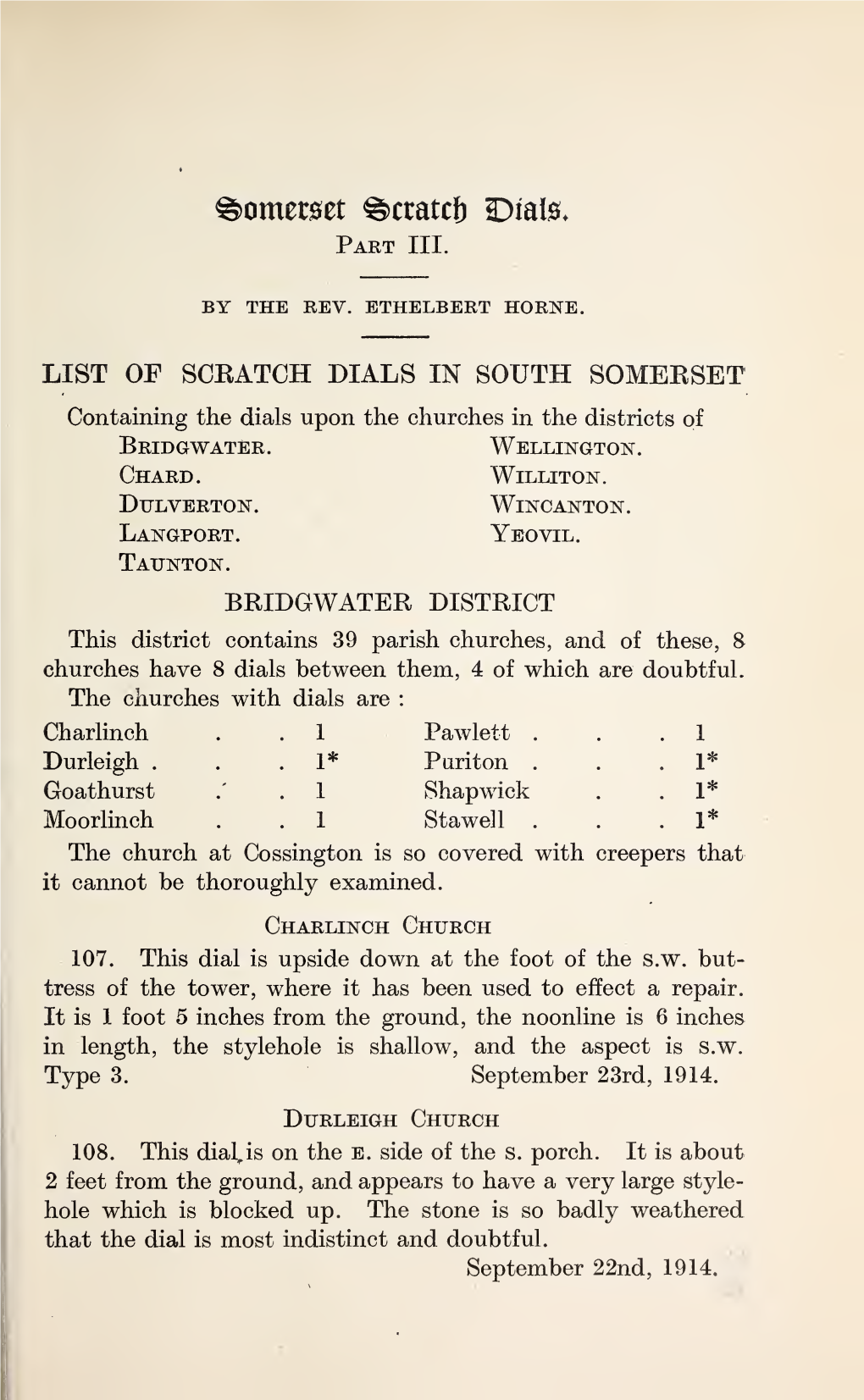 List of Scratch Dials in South Somerset Bridgwater