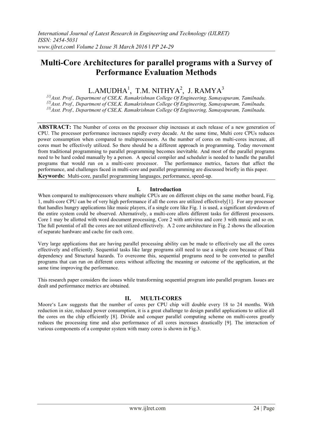 Multi-Core Architectures for Parallel Programs with a Survey of Performance Evaluation Methods