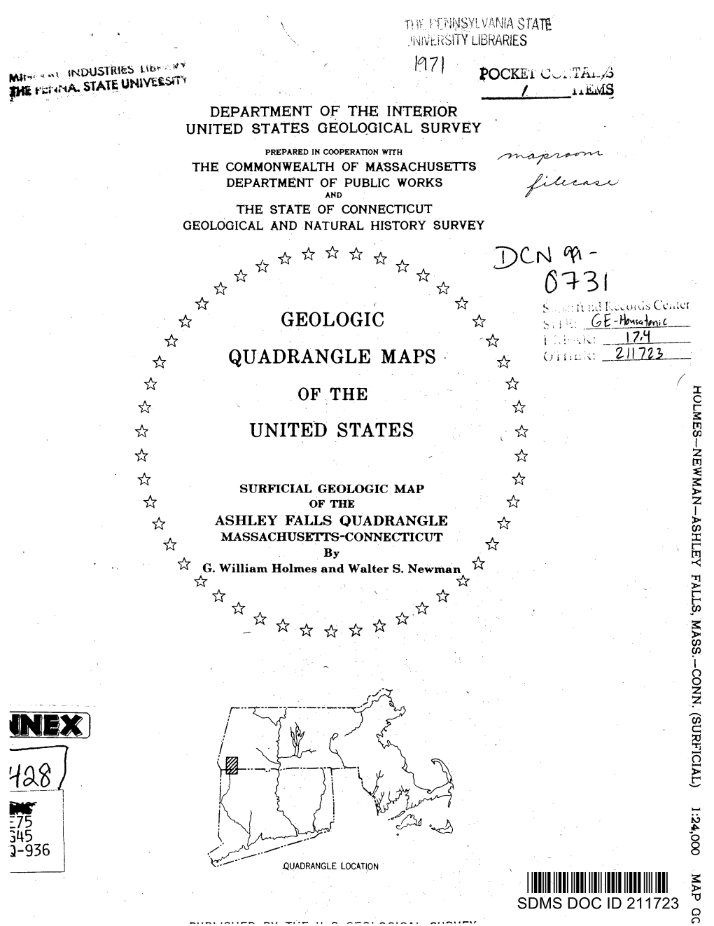 SURFICIAL GEOLOGIC MAP of the ASHLEY FALLS QUADRANGLE, MASSACHUSETTS-CONNECTICUT by G