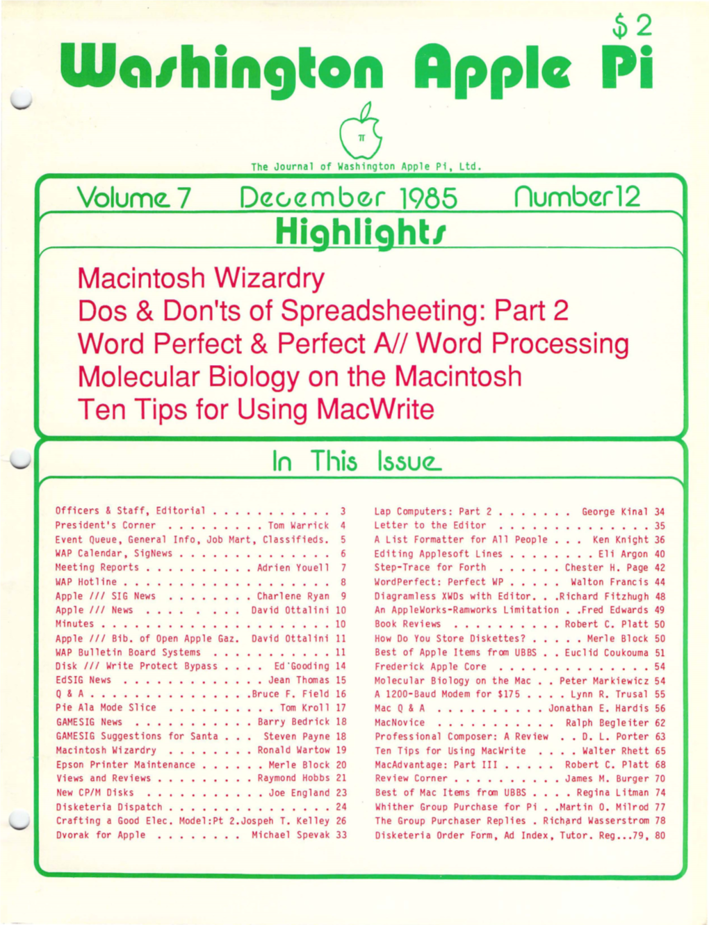 Washington Apple Pi Journal, Decemver 1985