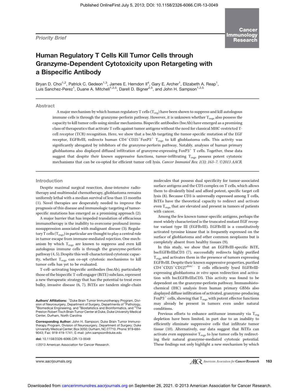 Human Regulatory T Cells Kill Tumor Cells Through Granzyme-Dependent Cytotoxicity Upon Retargeting with a Bispeciﬁc Antibody