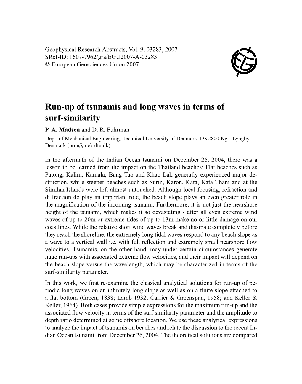 Run-Up of Tsunamis and Long Waves in Terms of Surf-Similarity P