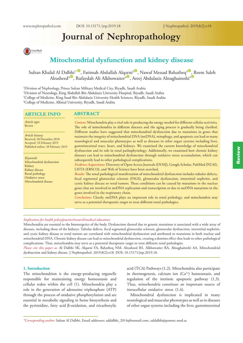 Mitochondrial Dysfunction and Kidney Disease