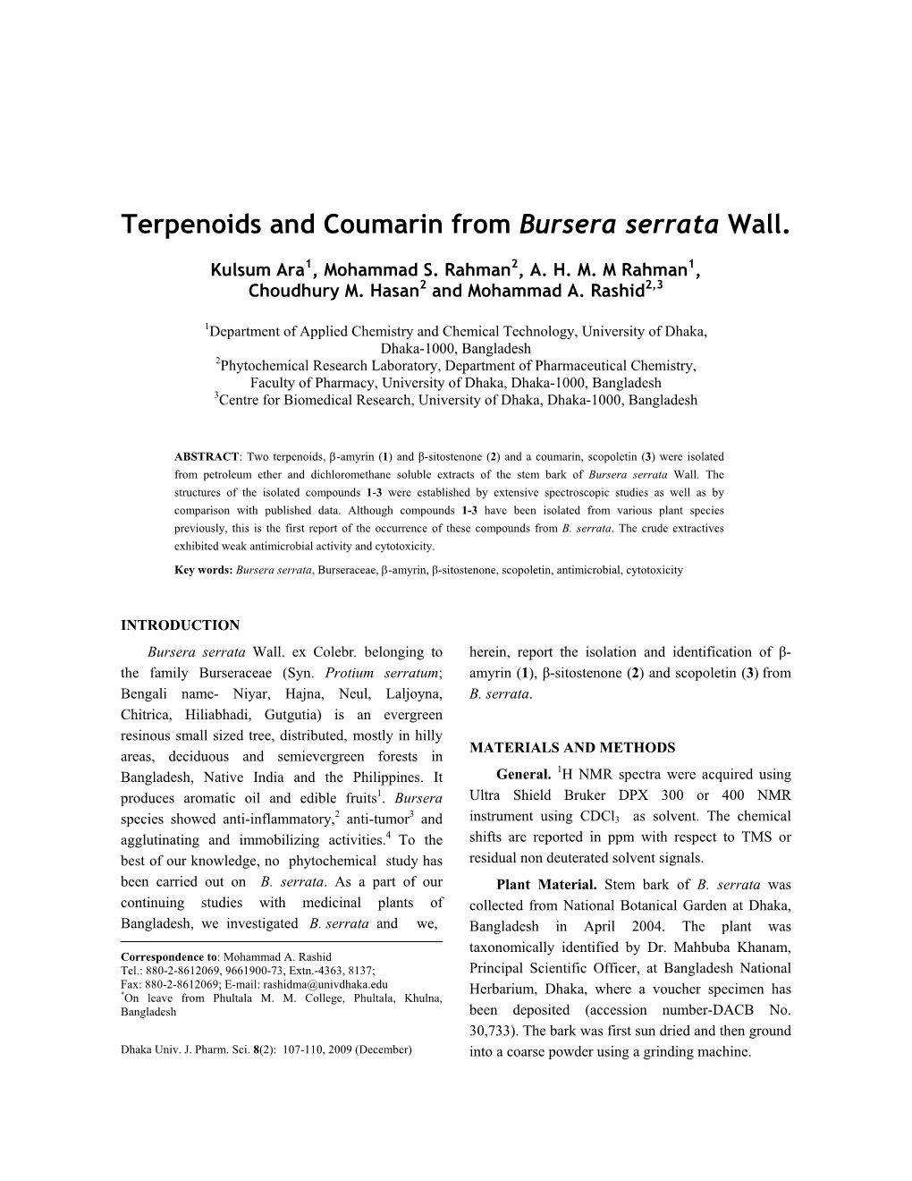 Terpenoids and Coumarin from Bursera Serrata Wall