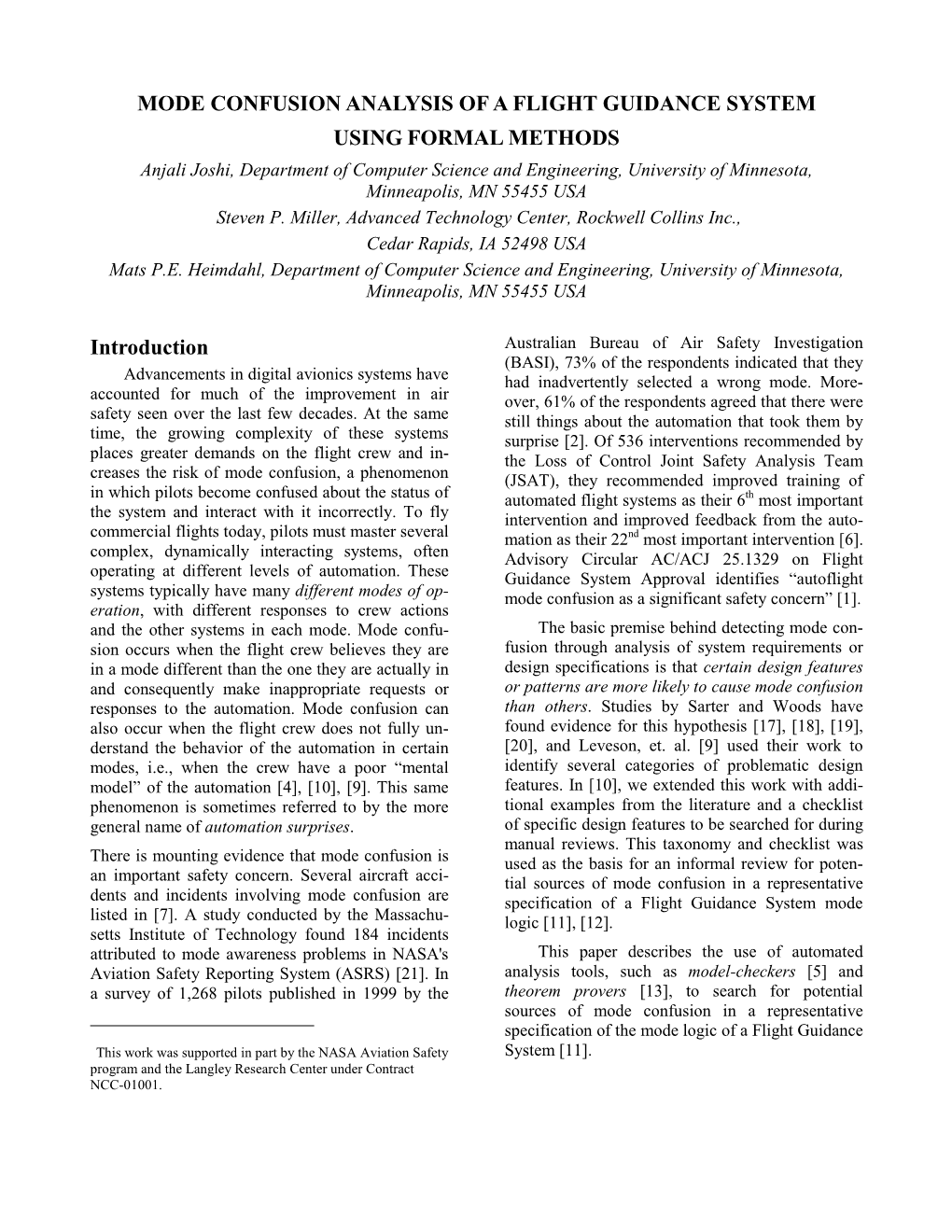 Mode Confusion Analysis of a Flight Guidance System Using Formal