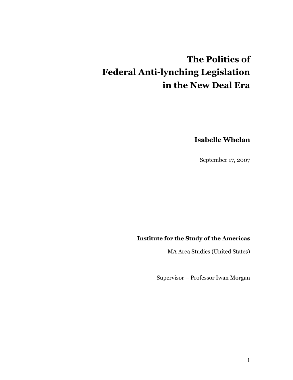 The Politics of Federal Anti-Lynching Legislation in the New Deal Era