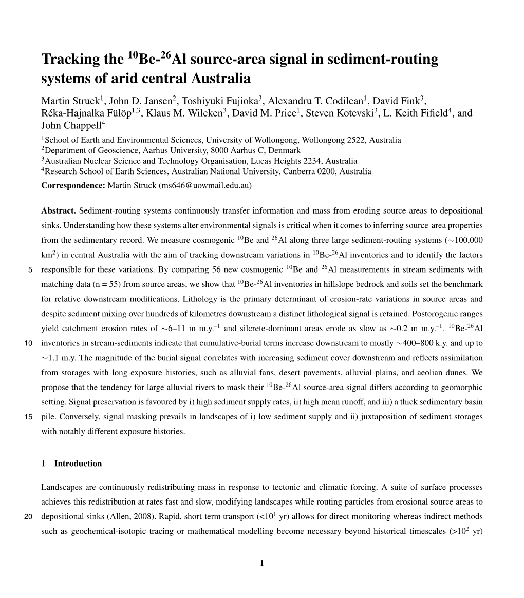 Tracking the 10Be-26Al Source-Area Signal in Sediment-Routing Systems of Arid Central Australia Martin Struck1, John D