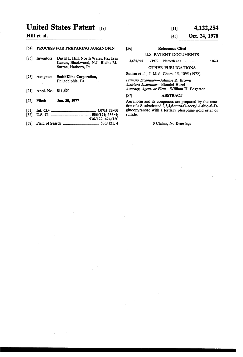 United States Patent (19) 11) 4,122,254 Hill Et Al