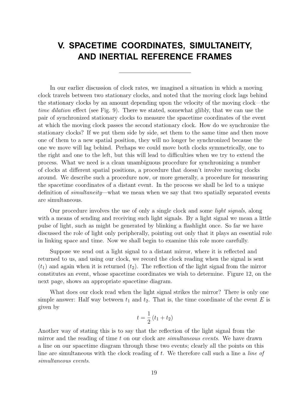 V. Spacetime Coordinates, Simultaneity, and Inertial Reference Frames