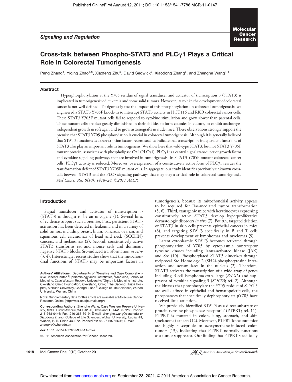 Cross-Talk Between Phospho-STAT3 and Plcg1 Plays a Critical Role in Colorectal Tumorigenesis