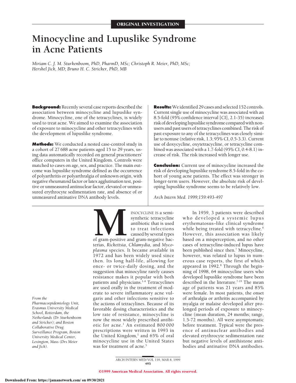 Minocycline and Lupuslike Syndrome in Acne Patients