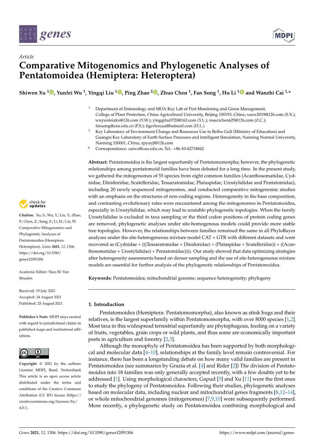 Comparative Mitogenomics and Phylogenetic Analyses of Pentatomoidea (Hemiptera: Heteroptera)