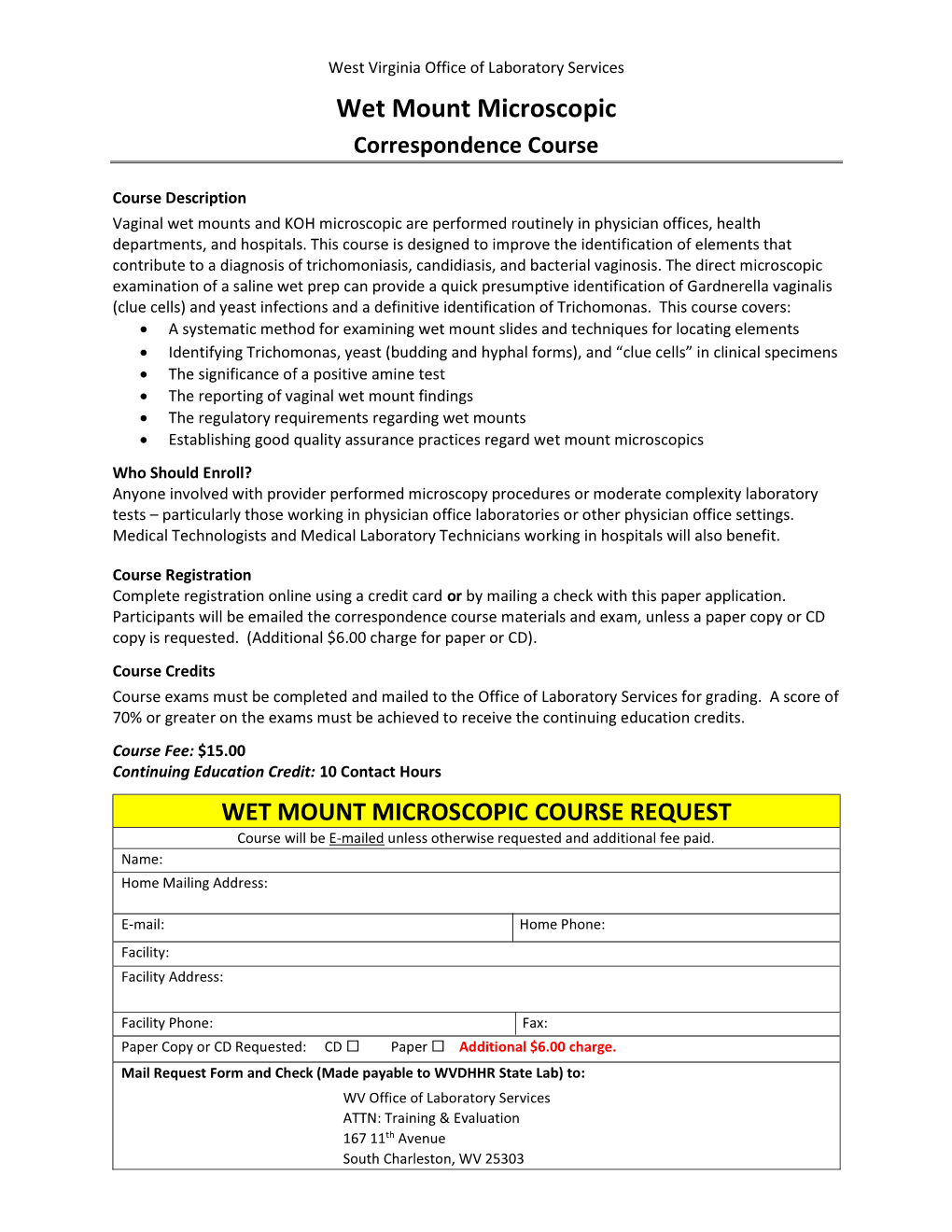 Wet Mount Microscopic Correspondence Course