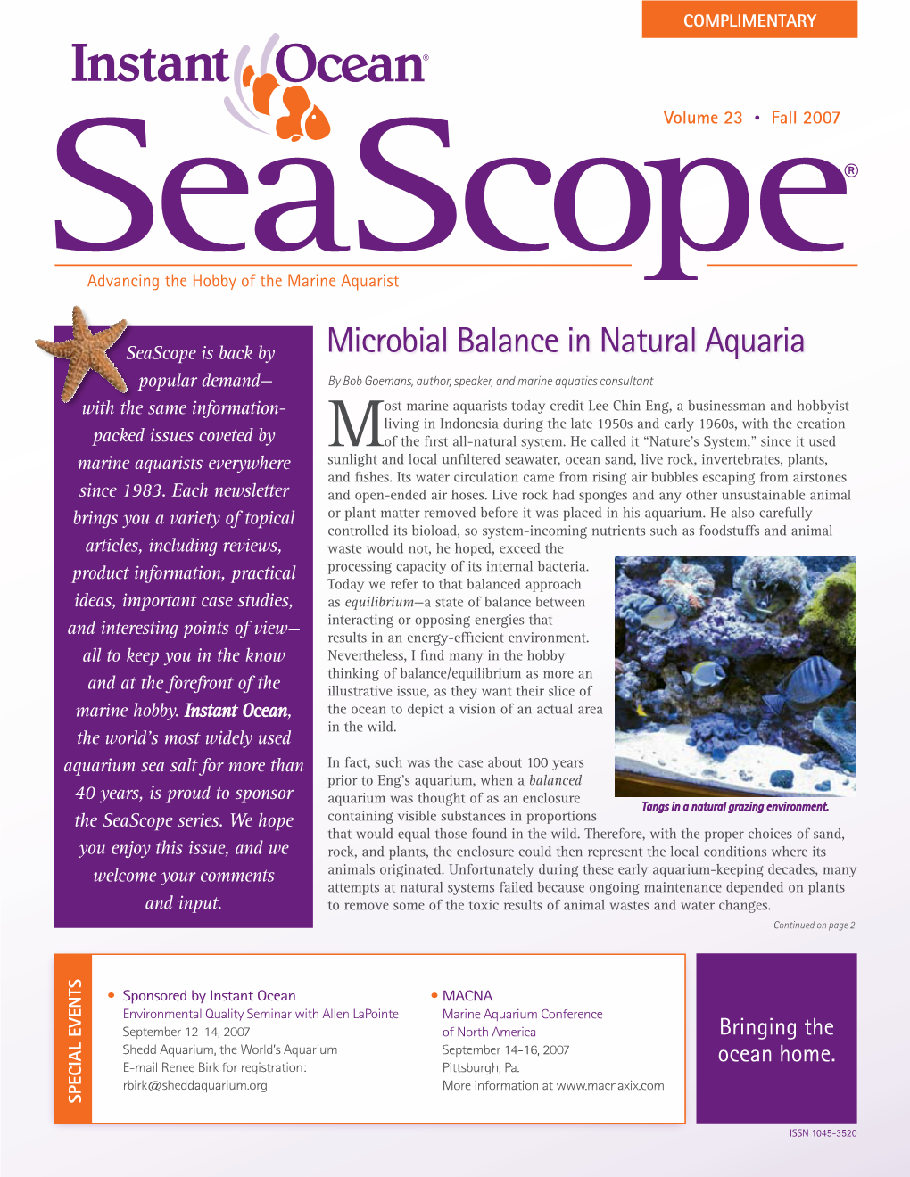 Microbial Balance in Natural Aquaria
