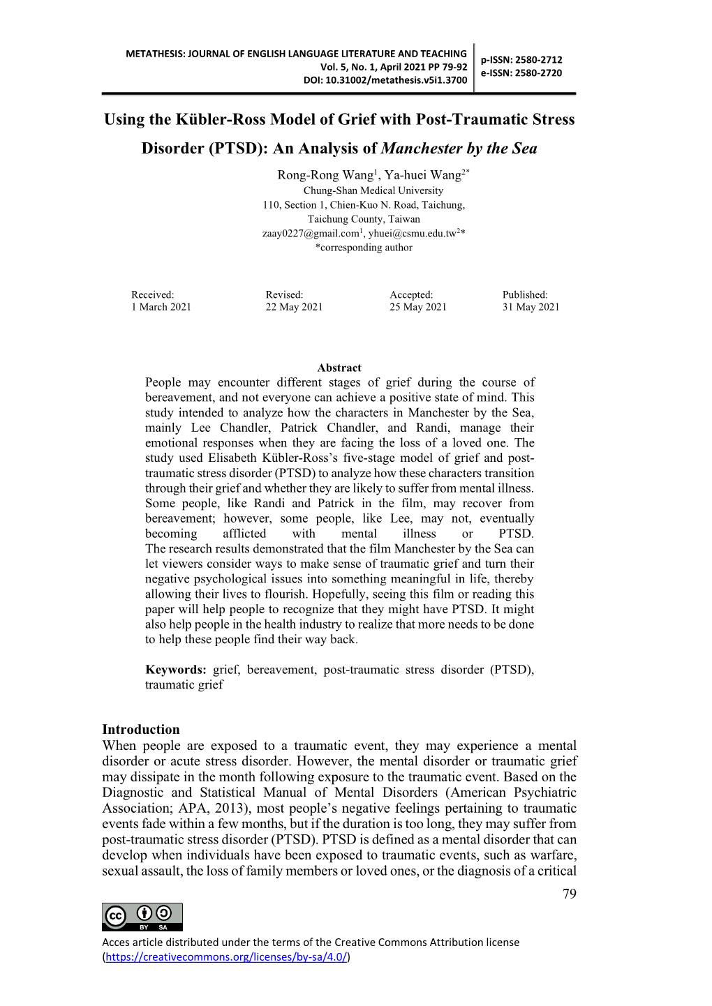 Using the Kübler-Ross Model of Grief with Post-Traumatic Stress Disorder (PTSD): an Analysis of Manchester by the Sea