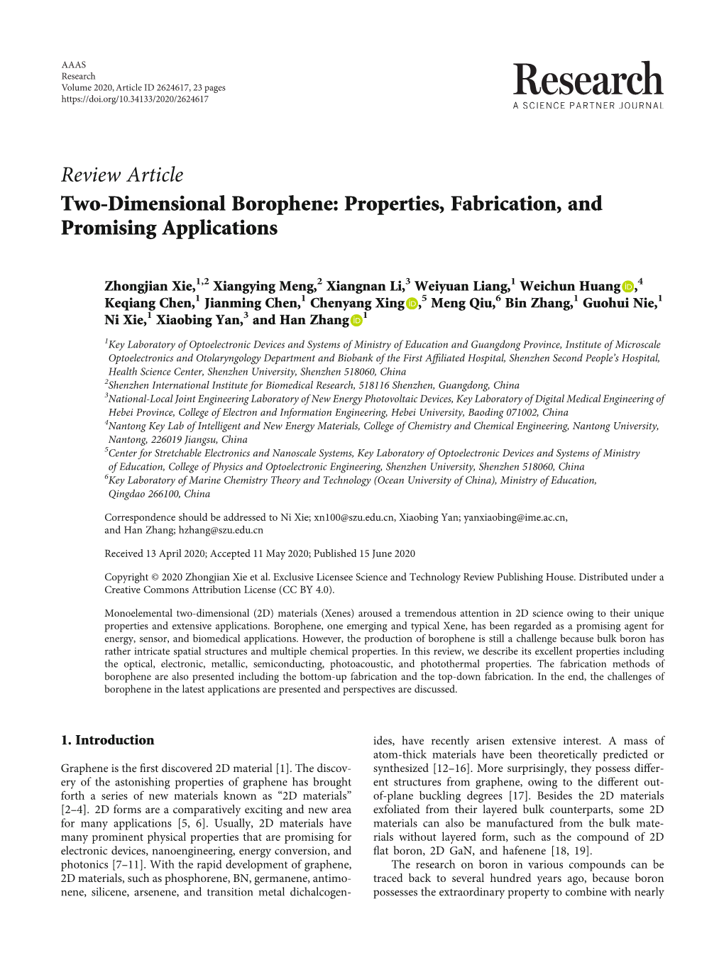 Two-Dimensional Borophene: Properties, Fabrication, and Promising Applications