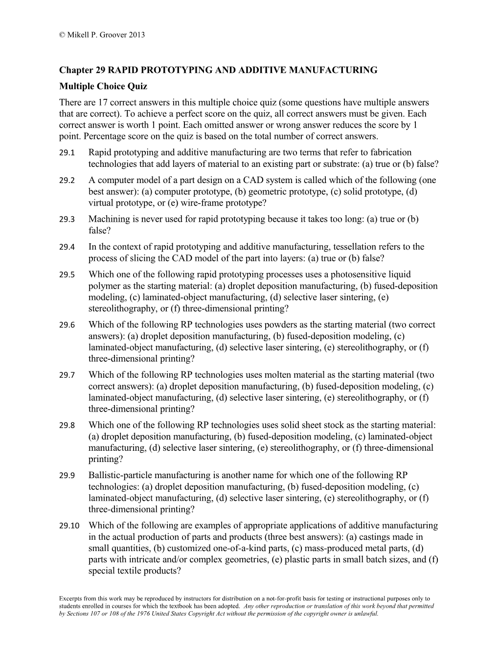 Chapter 29 RAPID PROTOTYPING and ADDITIVE MANUFACTURING