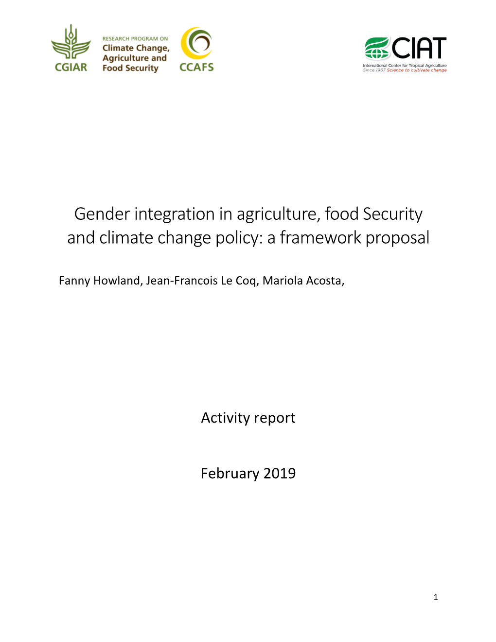 Gender Integration in Agriculture, Food Security and Climate Change Policy: a Framework Proposal