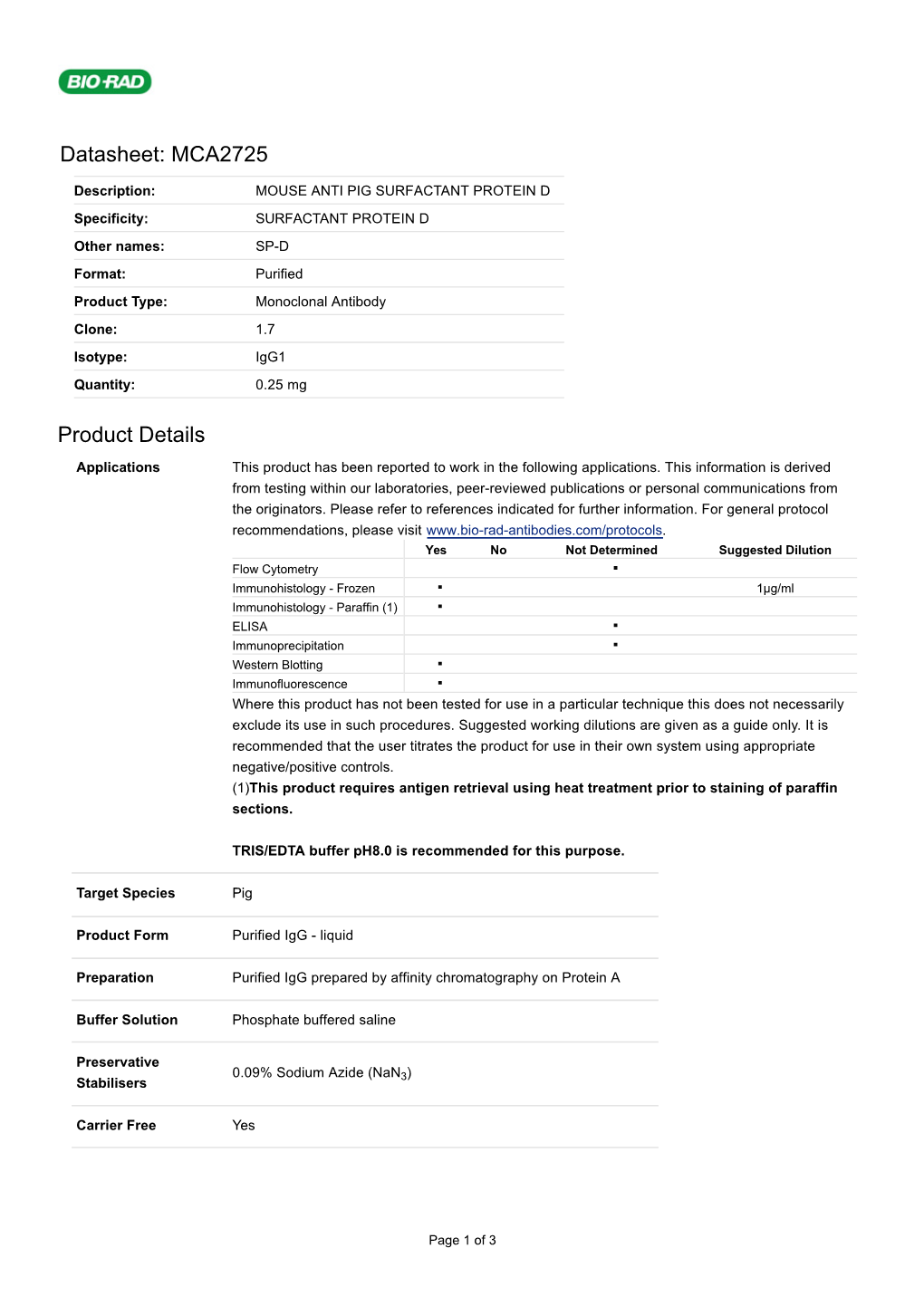 Datasheet: MCA2725 Product Details