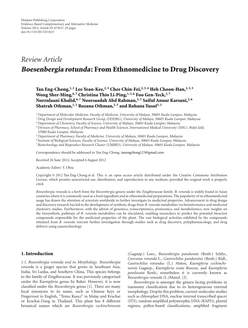 Boesenbergia Rotunda: from Ethnomedicine to Drug Discovery