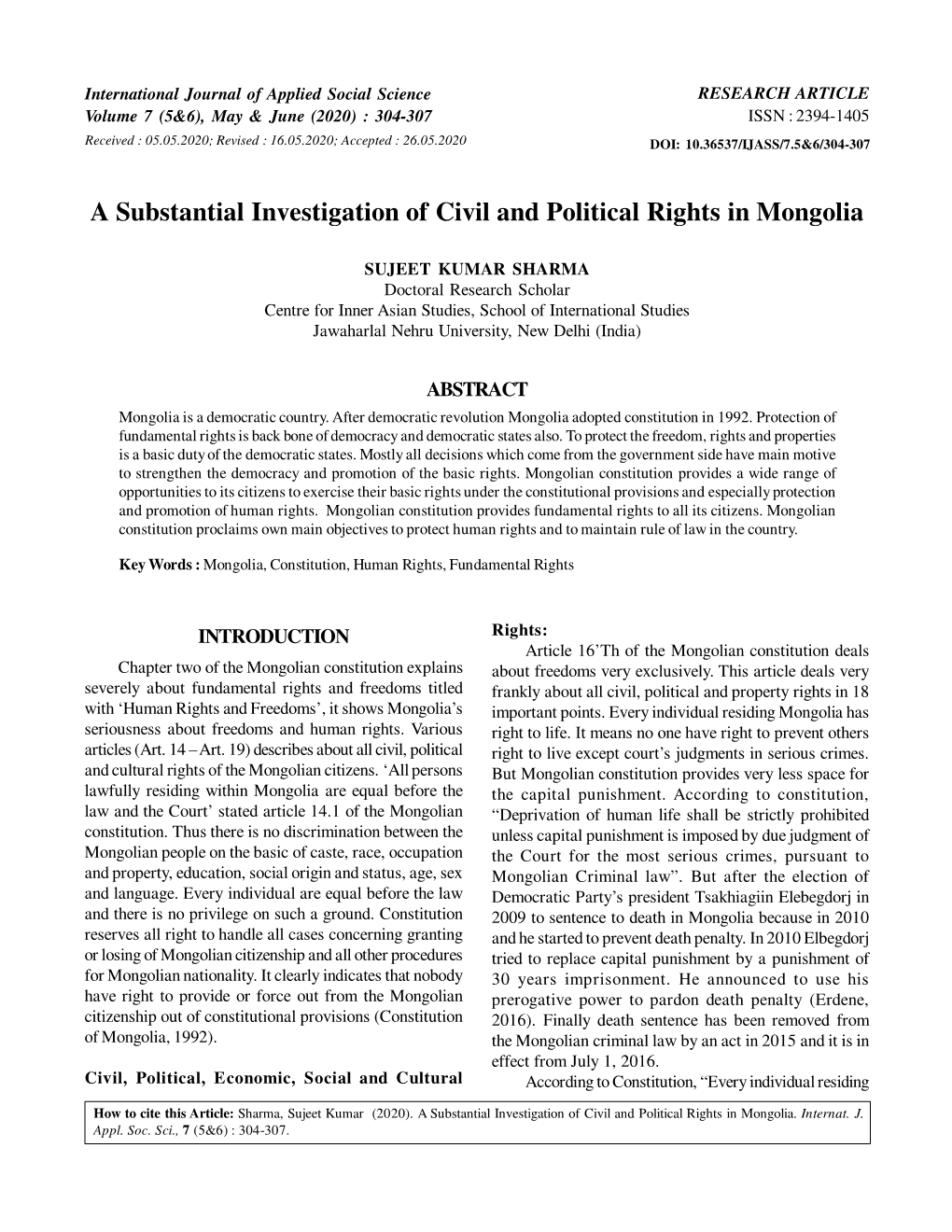 A Substantial Investigation of Civil and Political Rights in Mongolia