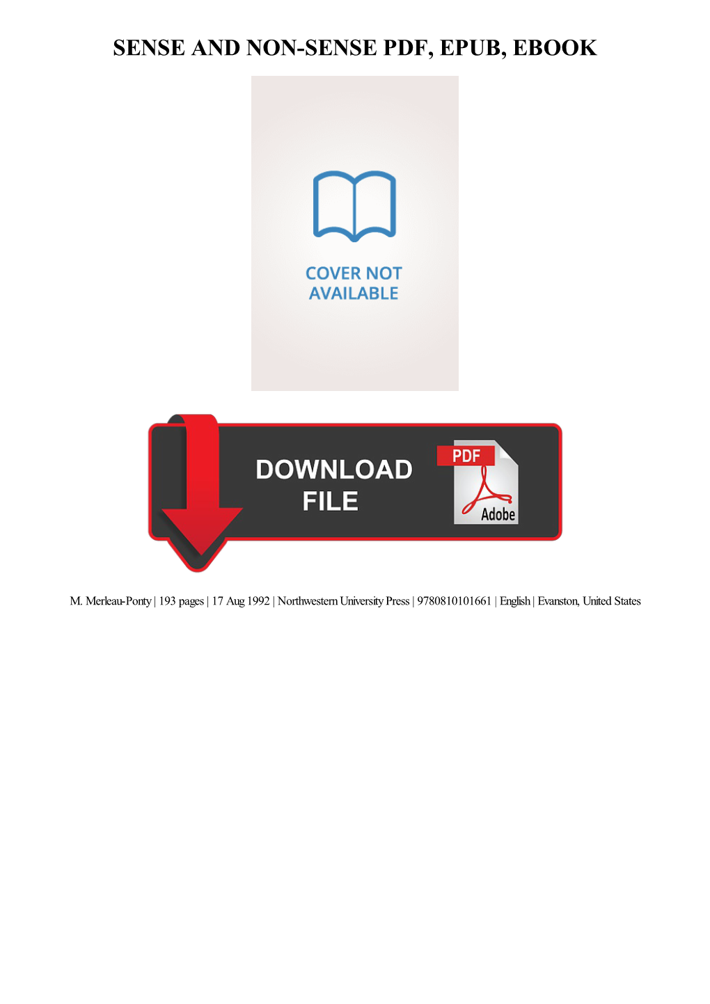 PDF Download Sense and Non-Sense Kindle