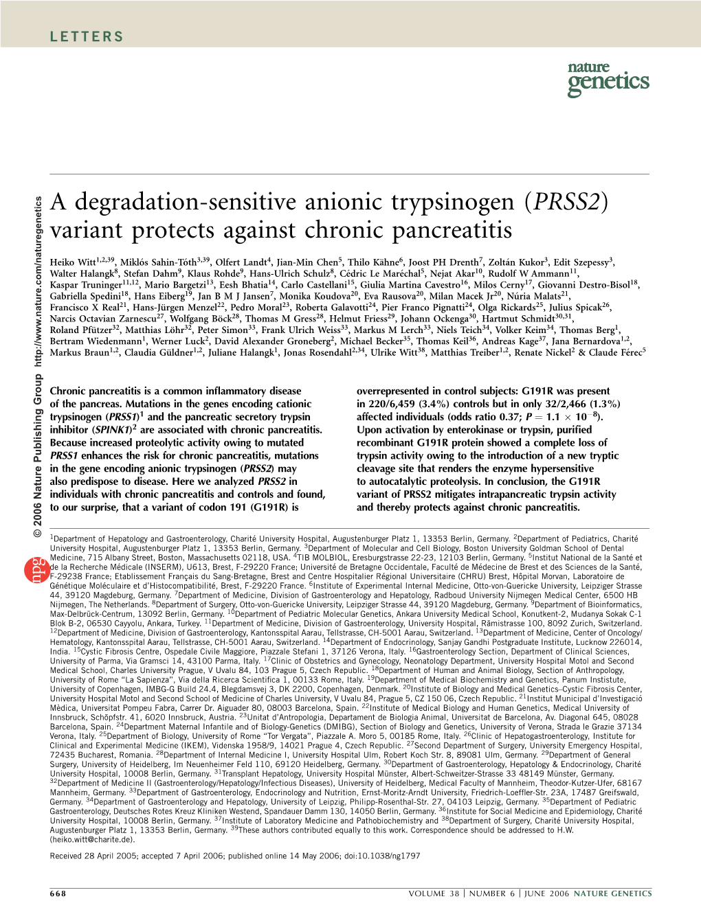 PRSS2) Variant Protects Against Chronic Pancreatitis