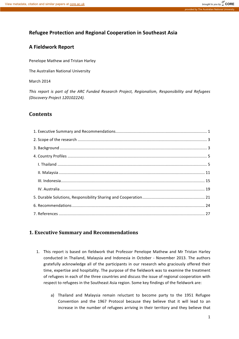 Refugee Protection and Regional Cooperation in Southeast Asia A