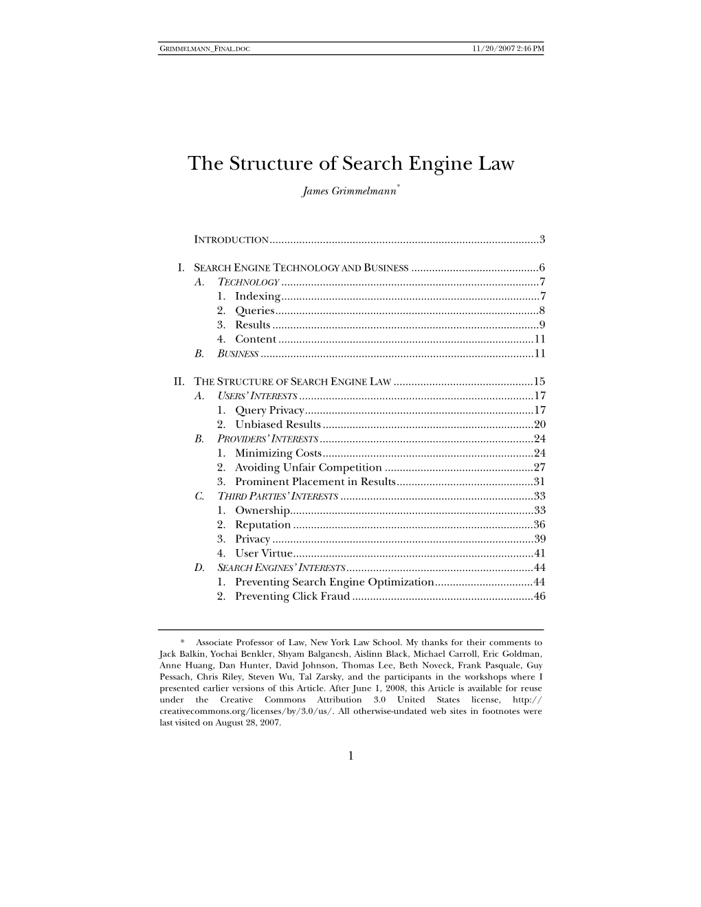 The Structure of Search Engine Law James Grimmelmann*