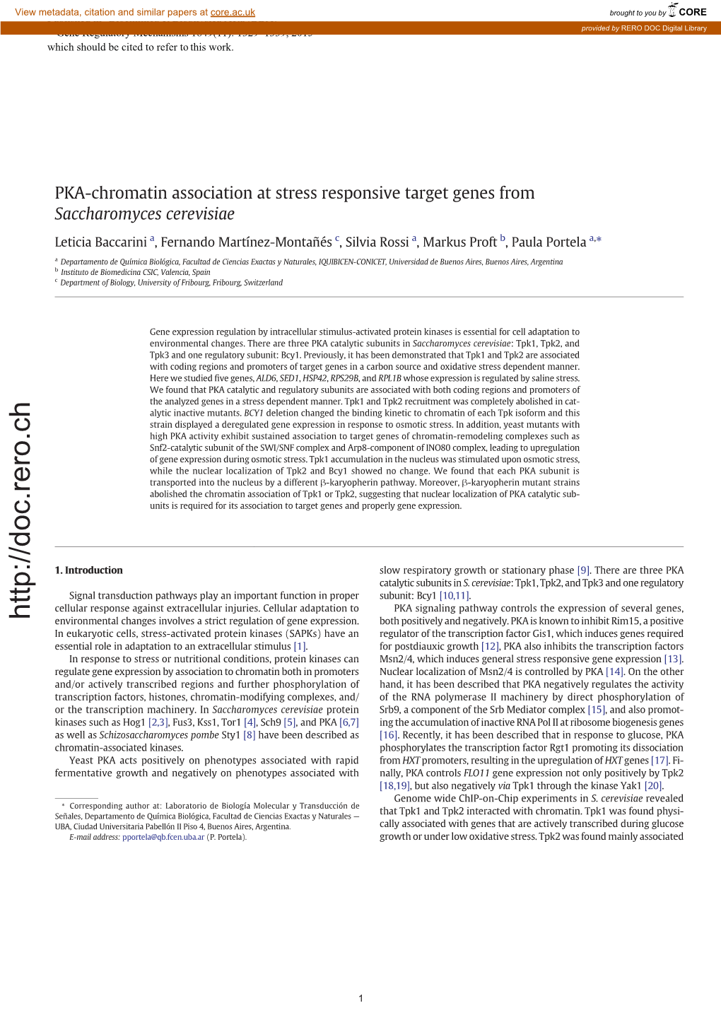 PKA-Chromatin Association at Stress Responsive Target Genes from Saccharomyces Cerevisiae