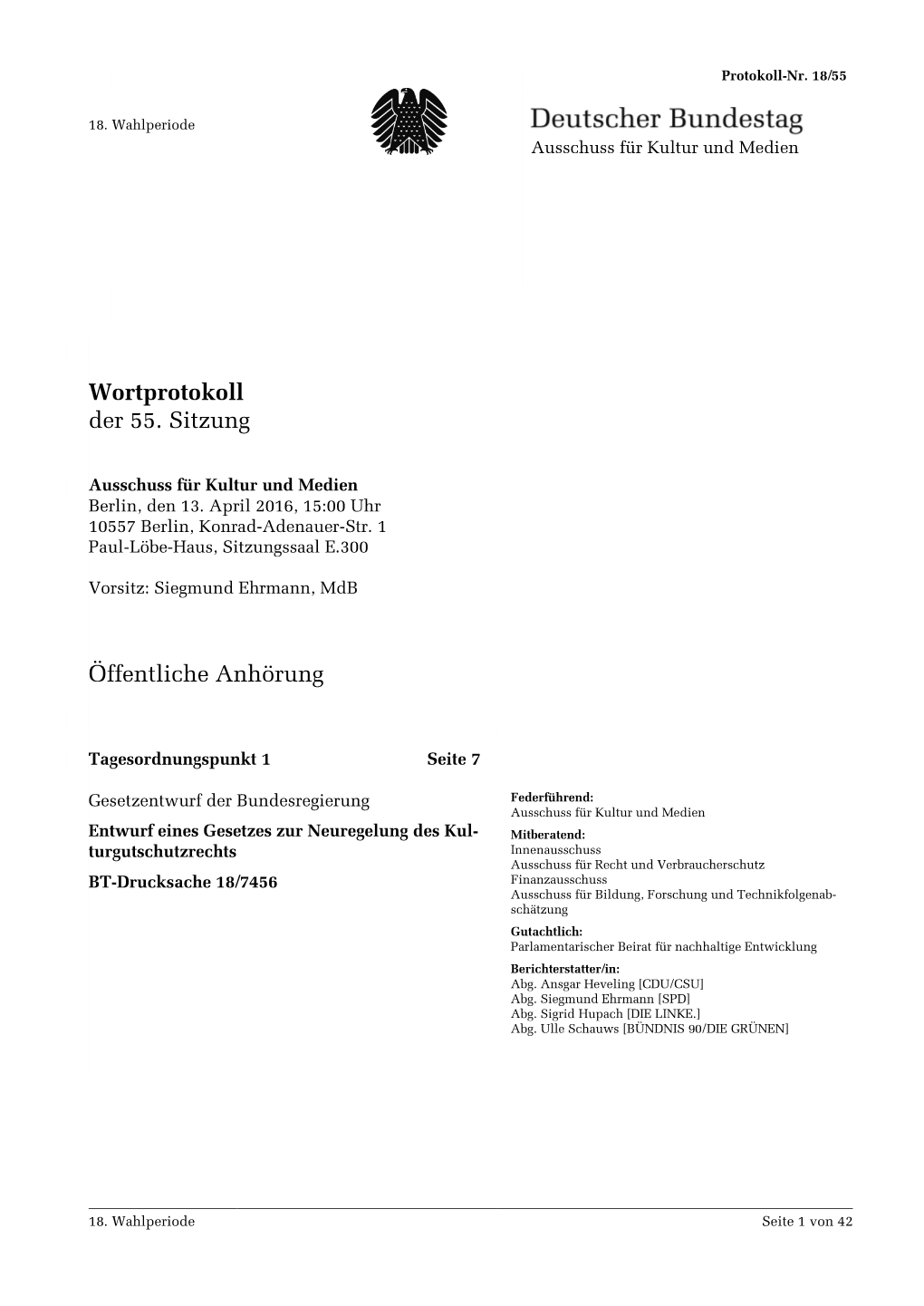 Wortprotokoll Der 55. Sitzung