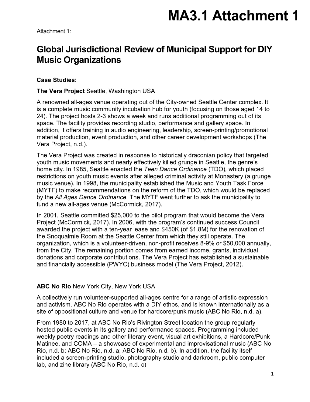 City Owned Spaces for Do It Yourself Music Organizations