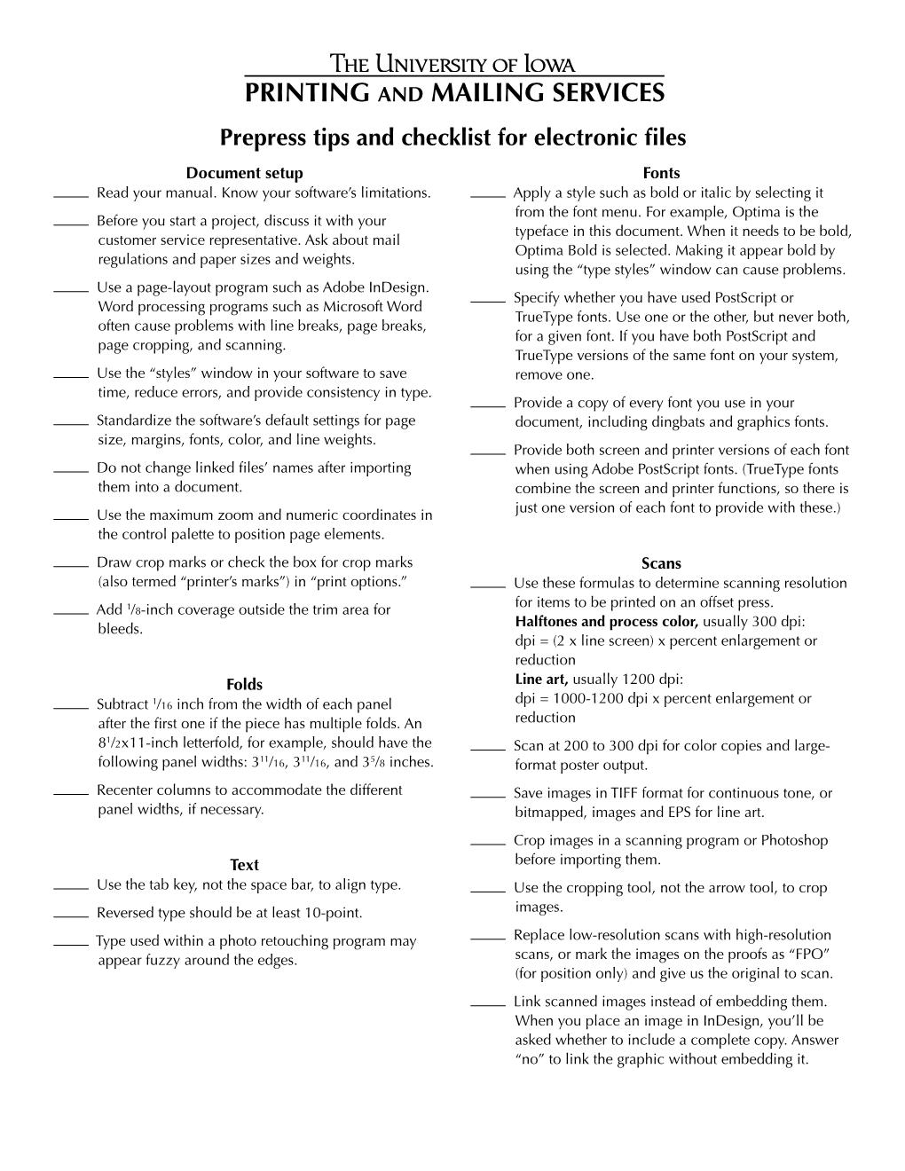Prepress Checklist