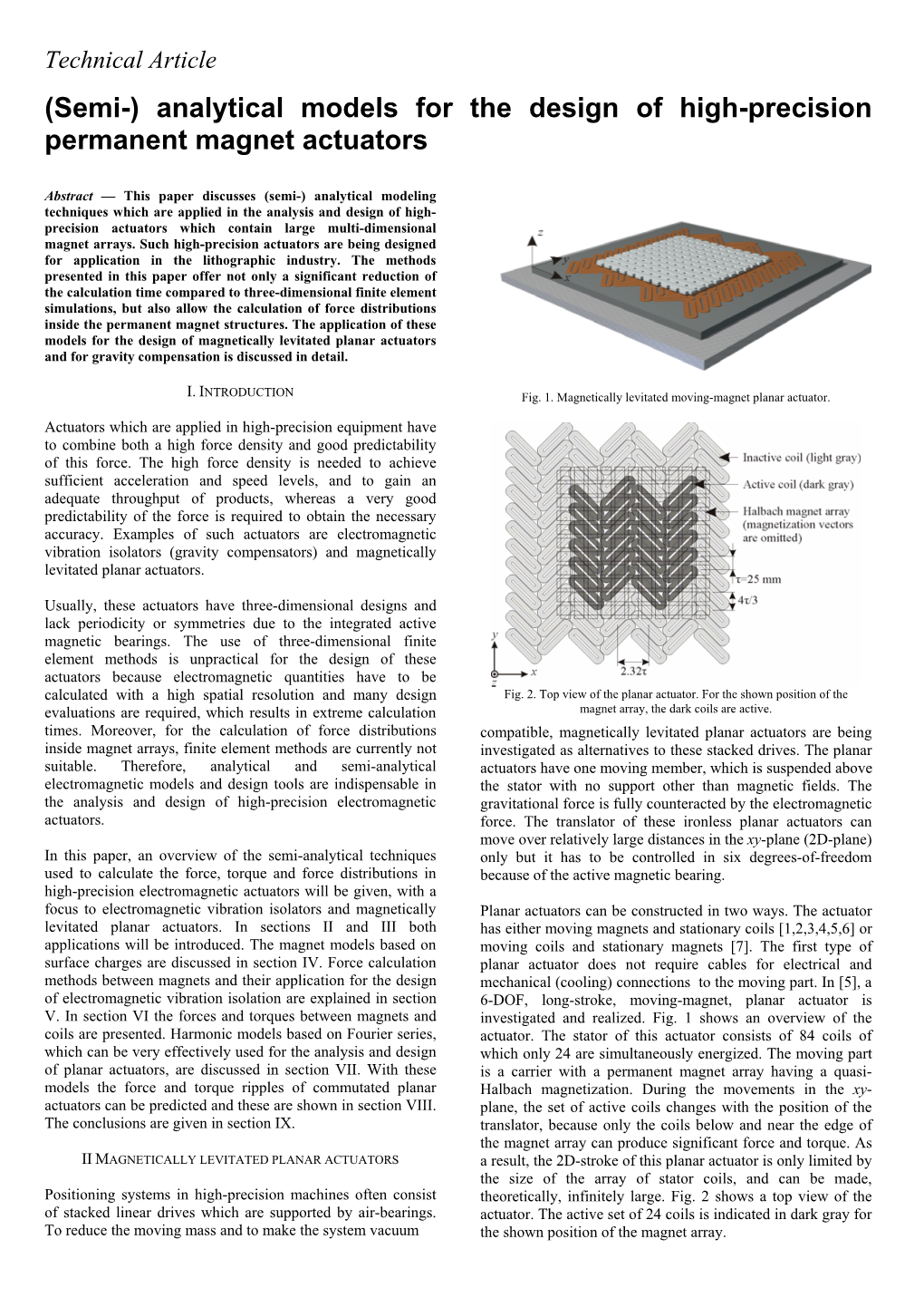 Analytical Models for the Design of High-Precision Permanent Magnet Actuators