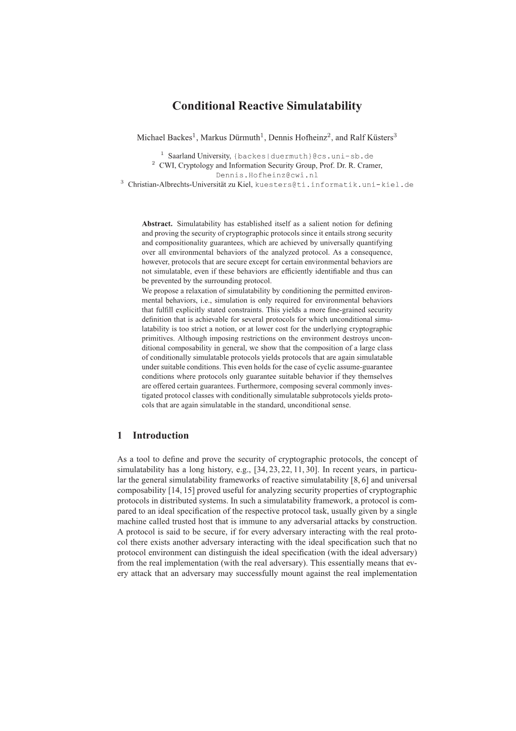 Conditional Reactive Simulatability