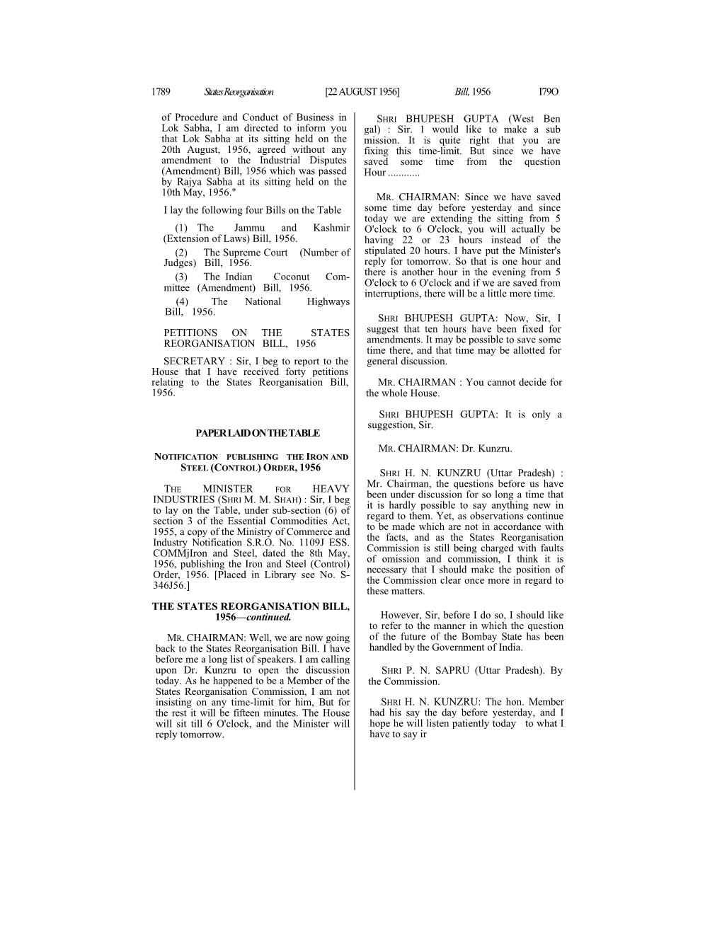 1789 States Reorganisation [22 AUGUST 1956] Bill, 1956 I79O Of