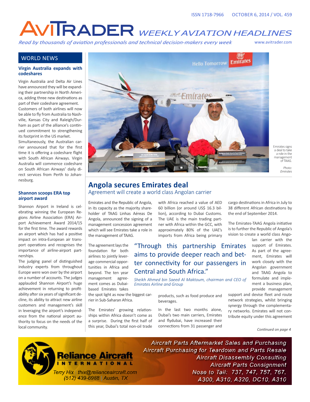 Angola Secures Emirates Deal