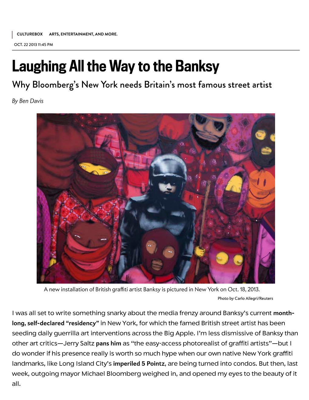 Laughing All the Way to the Banksy Why Bloomberg’S New York Needs Britain’S Most Famous Street Artist