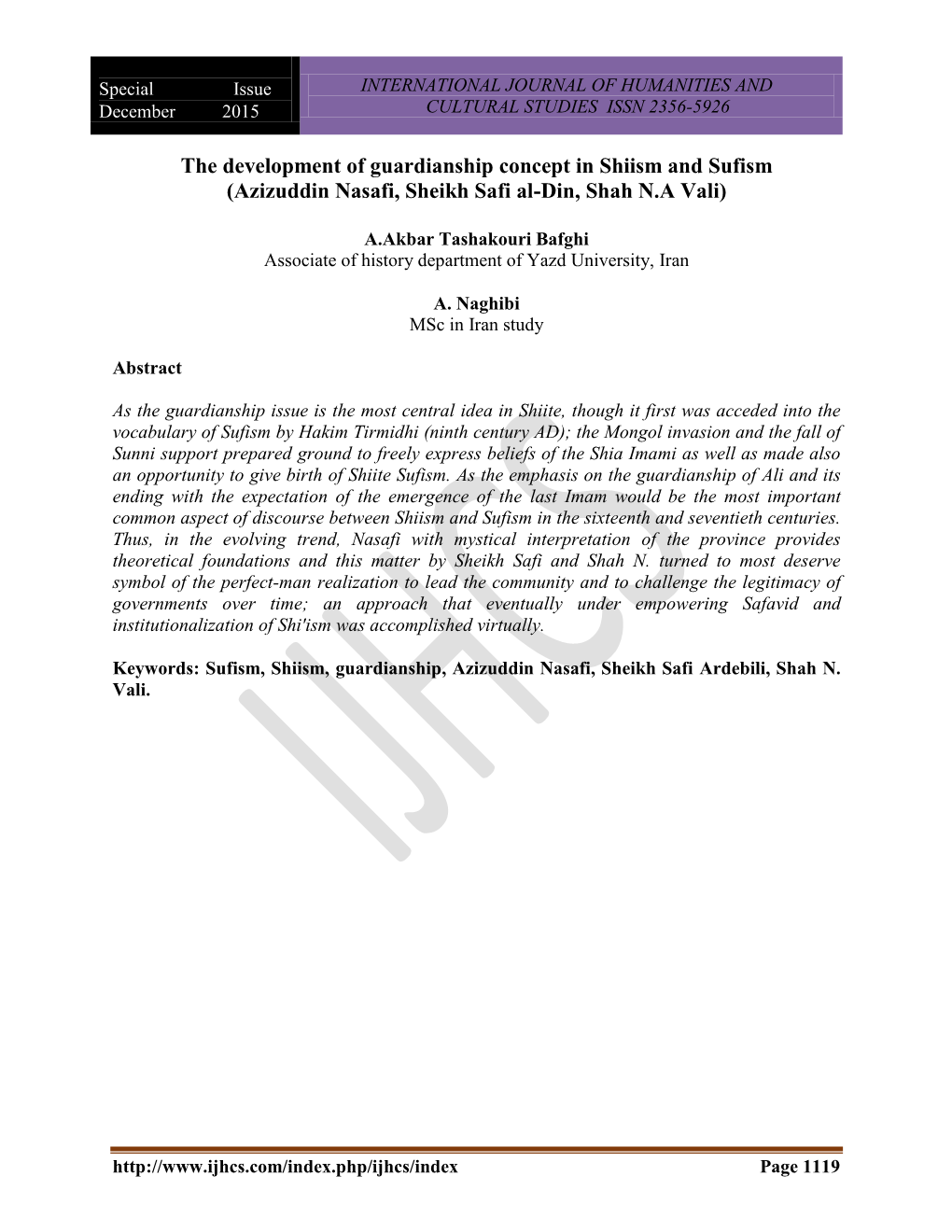 The Development of Guardianship Concept in Shiism and Sufism (Azizuddin Nasafi, Sheikh Safi Al-Din, Shah N.A Vali)