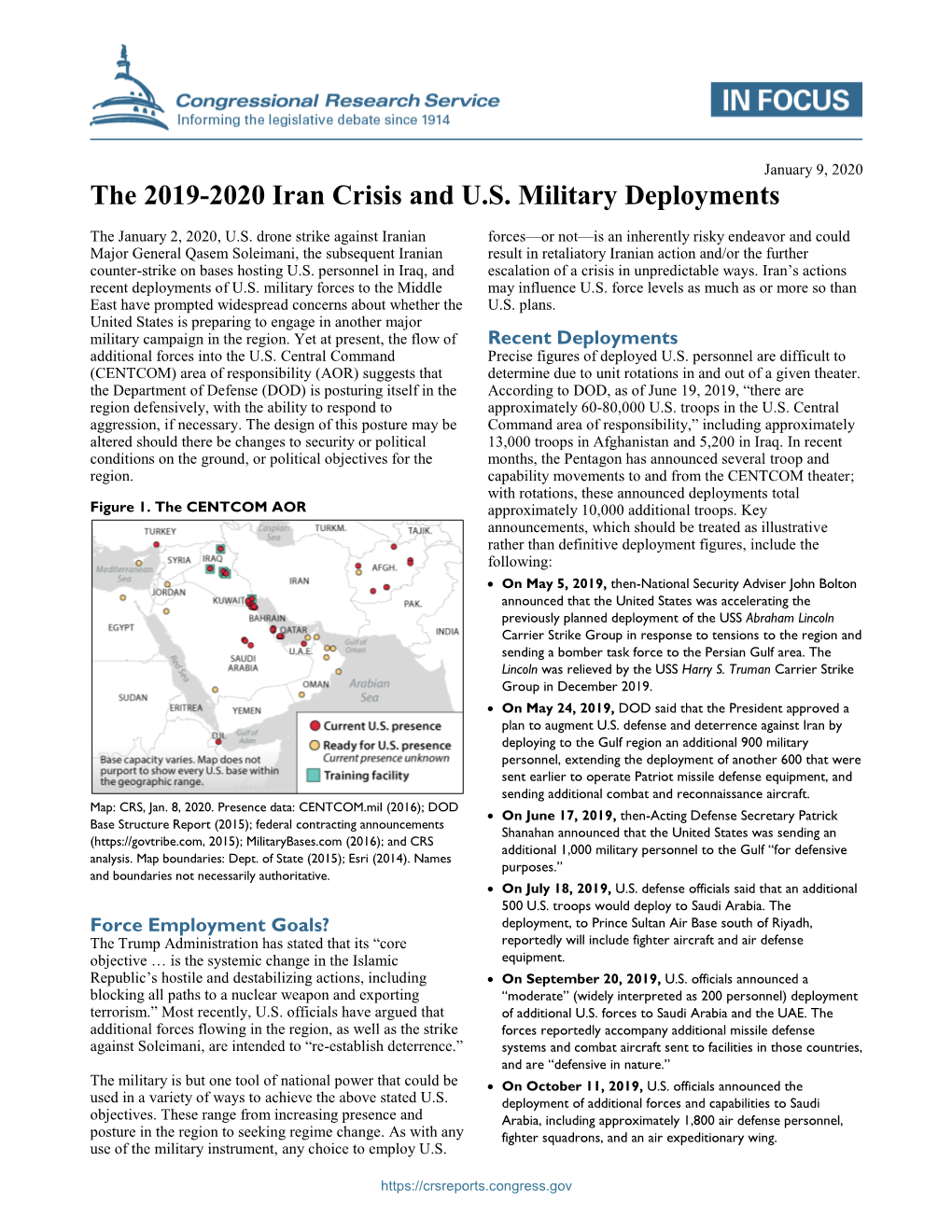 The 2019-2020 Iran Crisis and U.S. Military Deployments