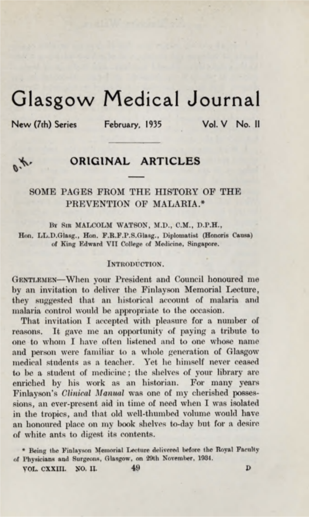 Some Pages from the History of the Prevention of Malaria.