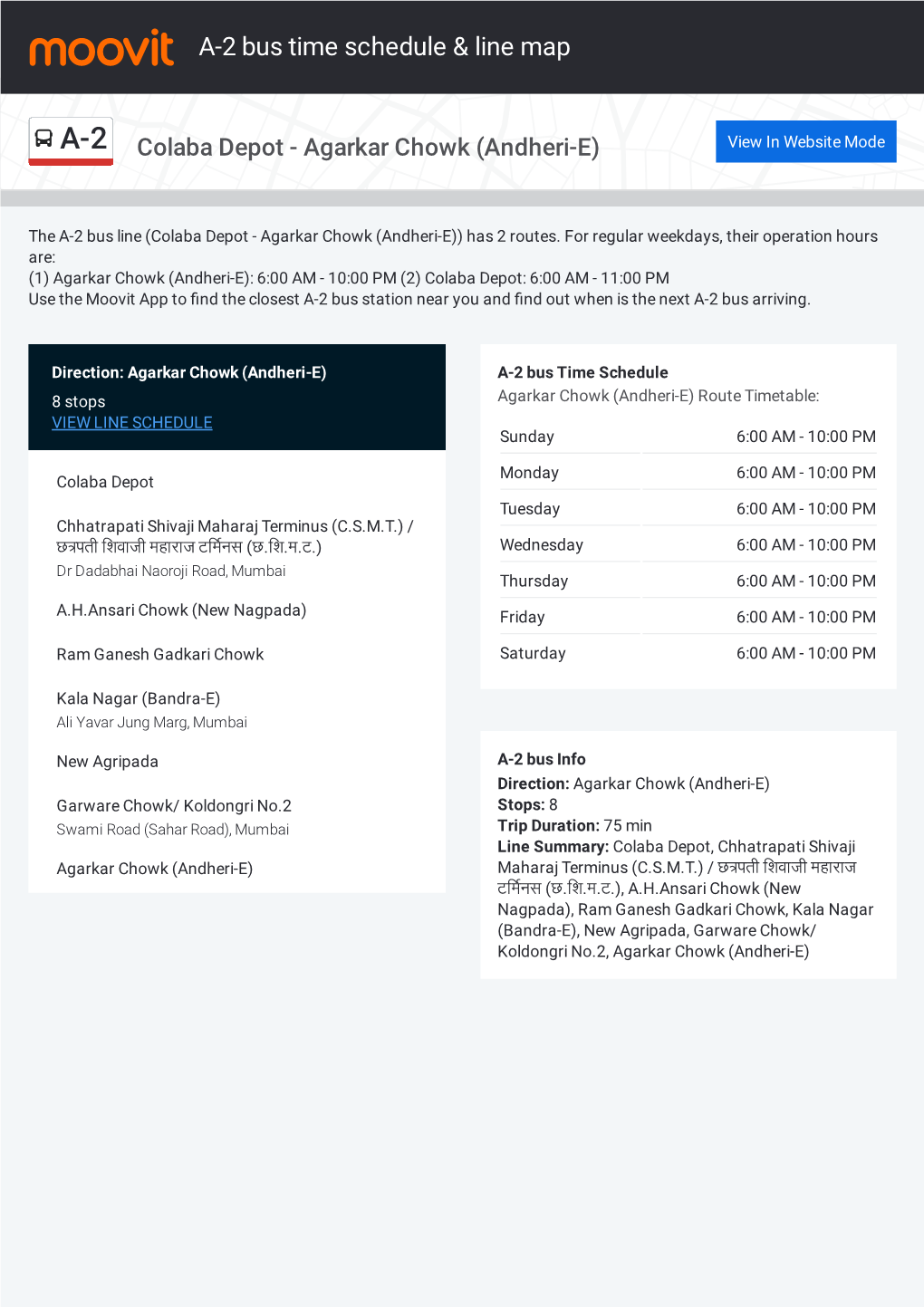 A-2 Bus Time Schedule & Line Route