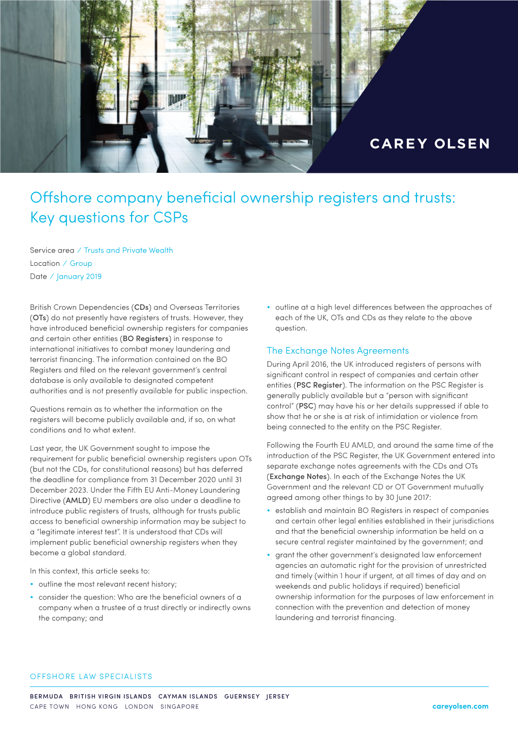 Offshore Company Beneficial Ownership Registers and Trusts: Key Questions for Csps